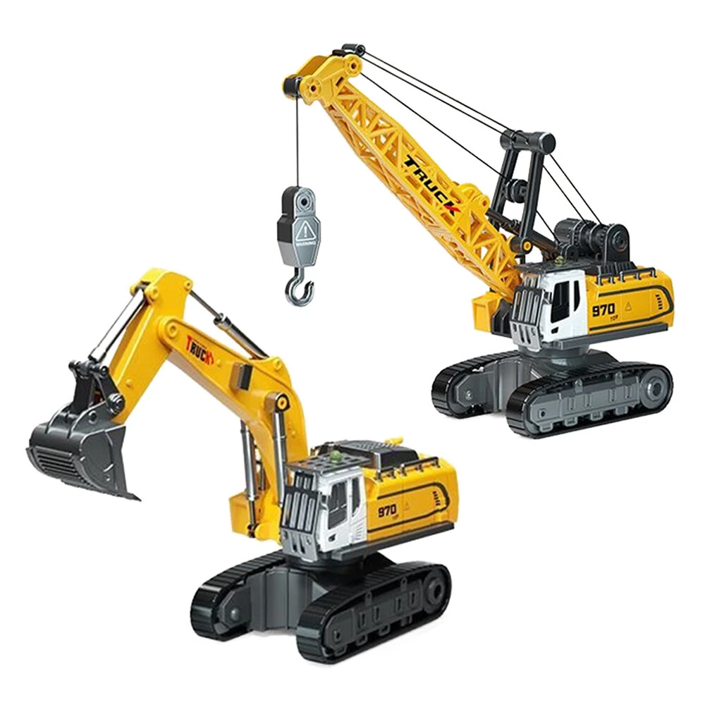 1/64 Scale 2.4G Engineering Toys Vehicle Model Alloy Mini Desktop Remote Control RC Excavator Crane Car — Pricio