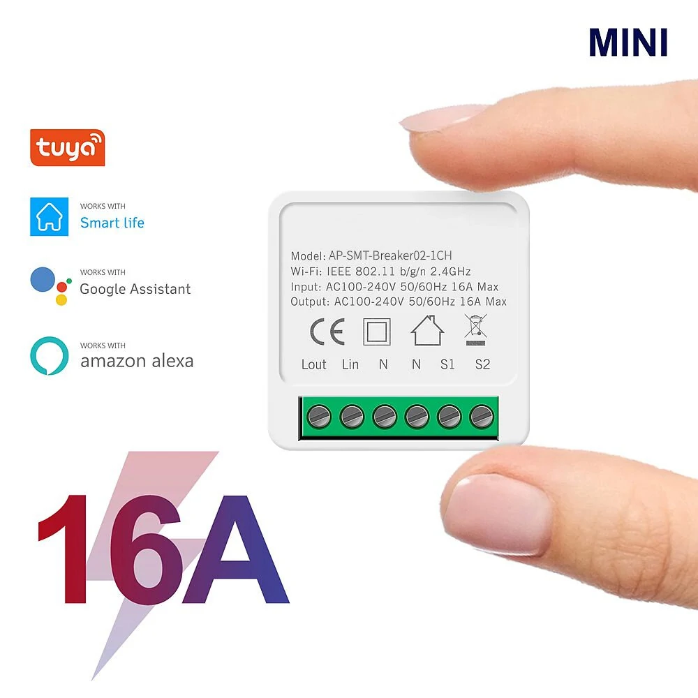 16A Mini Smart Wifi DIY Switch Support 2 Way Control Smart Home Automation Module Work with Alexa Google Home Smart Life App — view 3