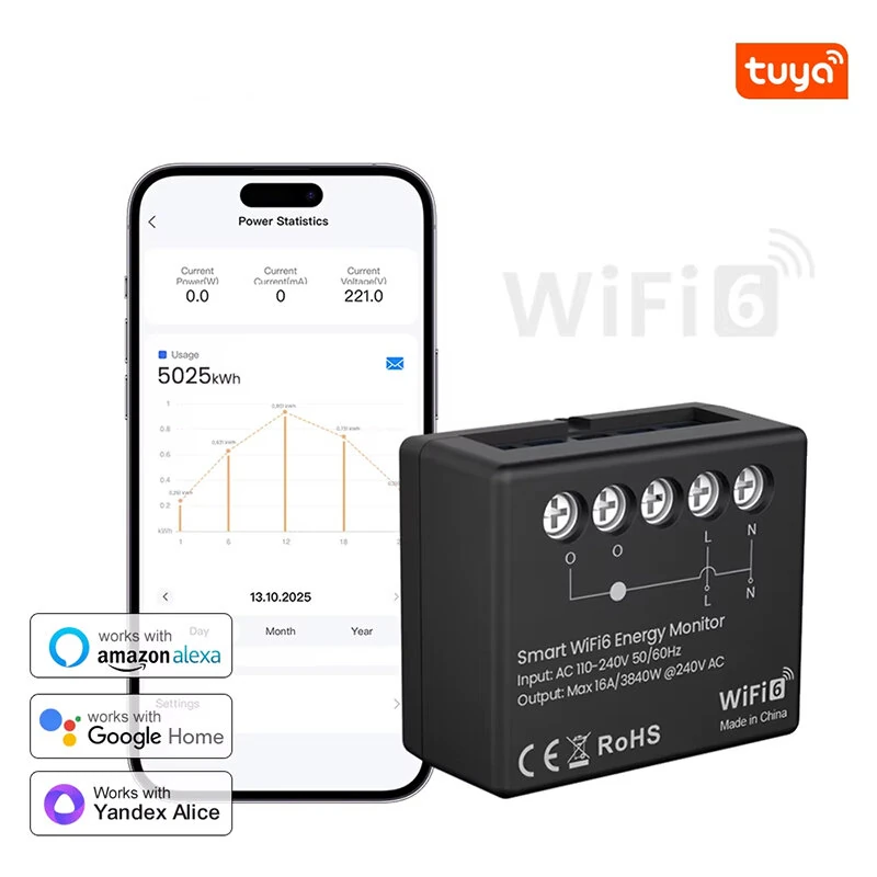 16A Tuya WiFi6 Smart Energy Meter Power Monitor Electricity Statistics APP Remote Control Works with Alexa Google Home — view 2