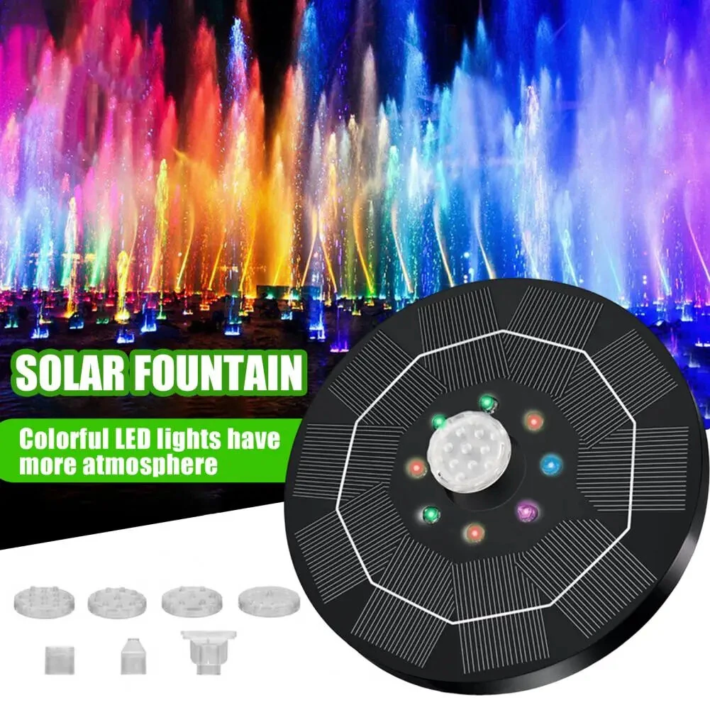 16cm Solar Floating Fountain with Lights 3W LED Solar Bird Bath Light Sensor with 6 Nozzles Auto On Off for Garden Decoration — image 1