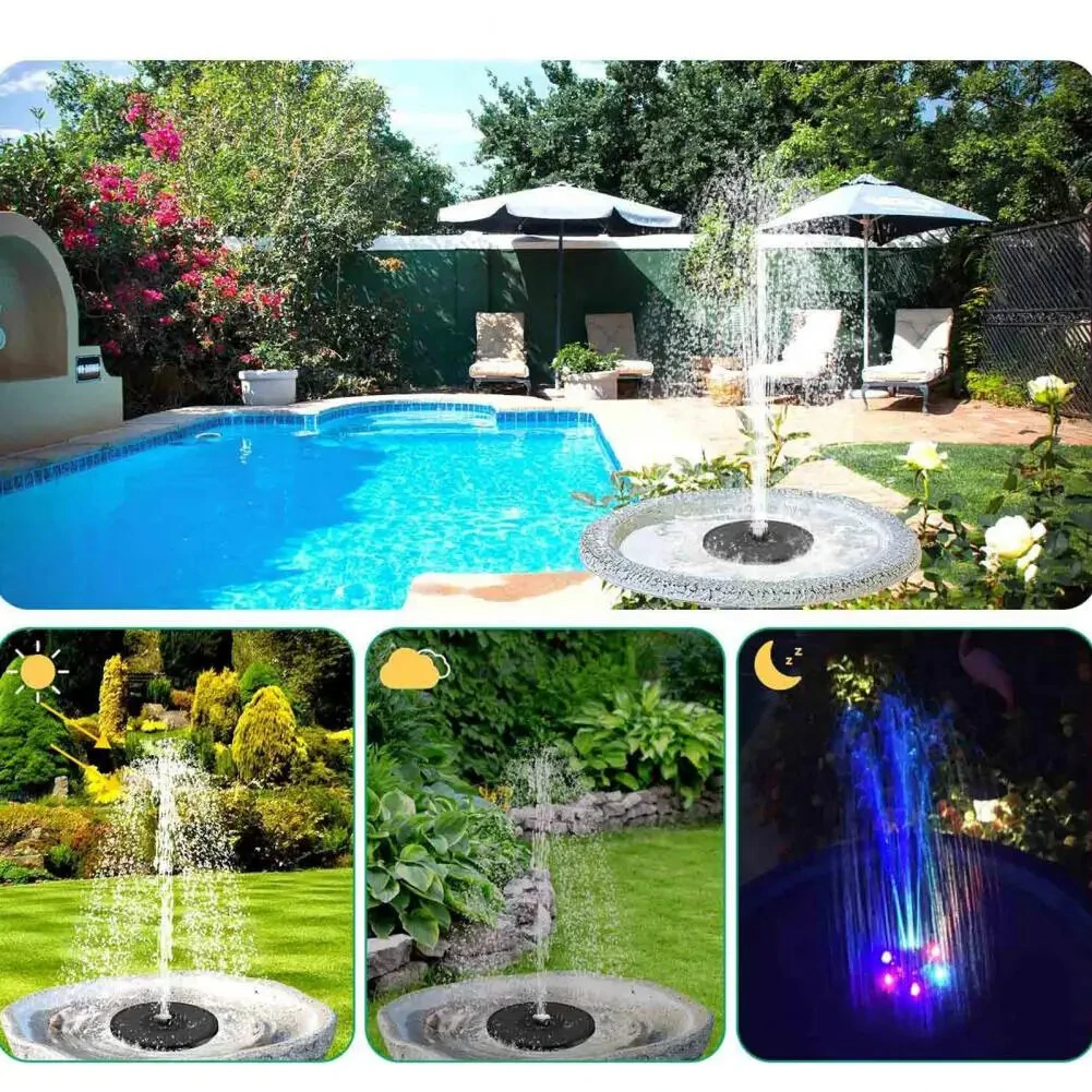 16cm Solar Floating Fountain with Lights 3W LED Solar Bird Bath Light Sensor with 6 Nozzles Auto On Off for Garden Decoration — view 3