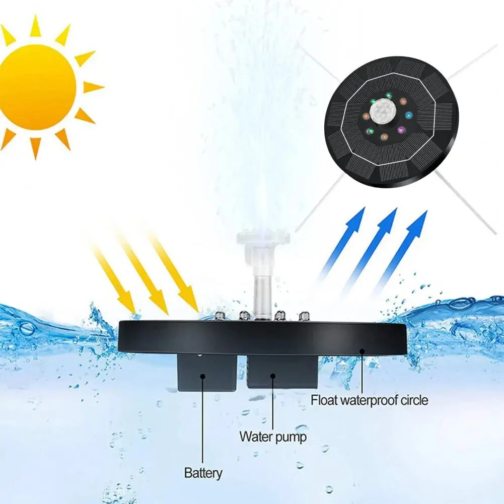 16cm Solar Floating Fountain with Lights 3W LED Solar Bird Bath Light Sensor with 6 Nozzles Auto On Off for Garden Decoration — view 5