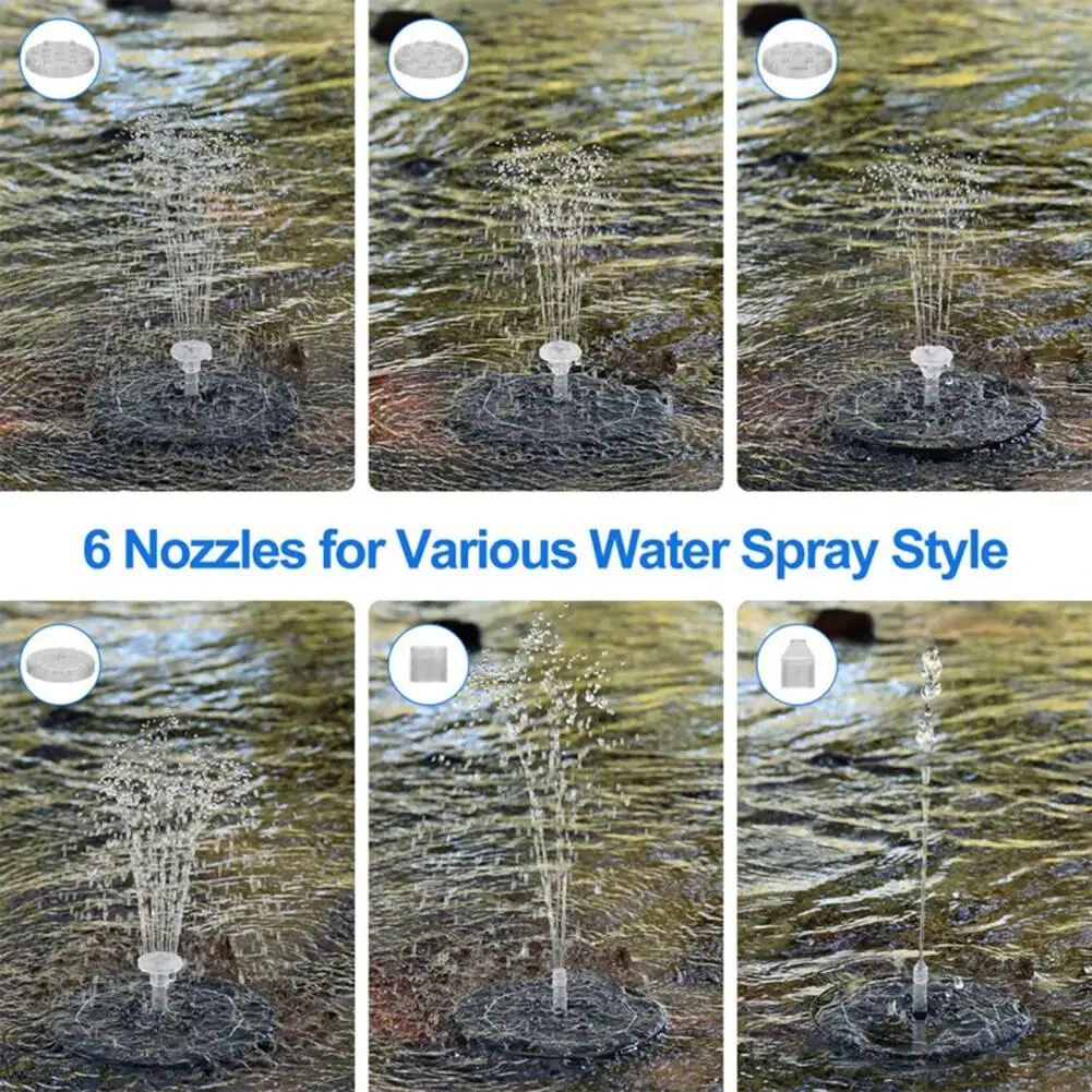 16cm Solar Floating Fountain with Lights 3W LED Solar Bird Bath Light Sensor with 6 Nozzles Auto On Off for Garden Decoration — view 6