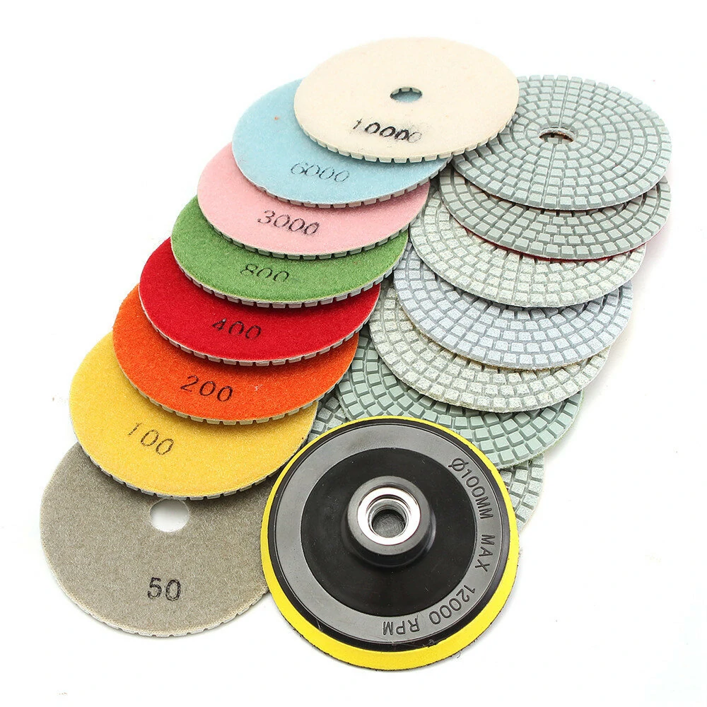 16pcs 4 Inch 50 to 10000 Grit Diamond Polishing Pads for Granite Stone Concrete Marble — view 3