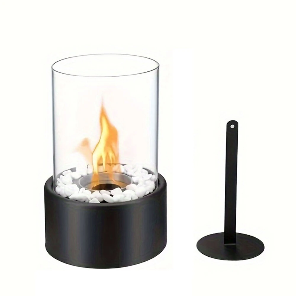 16x27cm Desktop Alcohol Fireplace Lamp Indoor Stainless Steel Small Portable Heating Stove Round Glass Creative Atmosphere Lamp — image 1