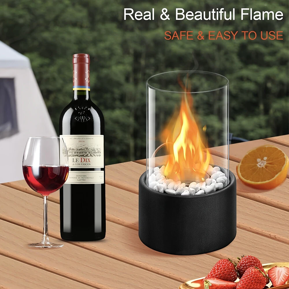 16x27cm Desktop Alcohol Fireplace Lamp Indoor Stainless Steel Small Portable Heating Stove Round Glass Creative Atmosphere Lamp — view 2