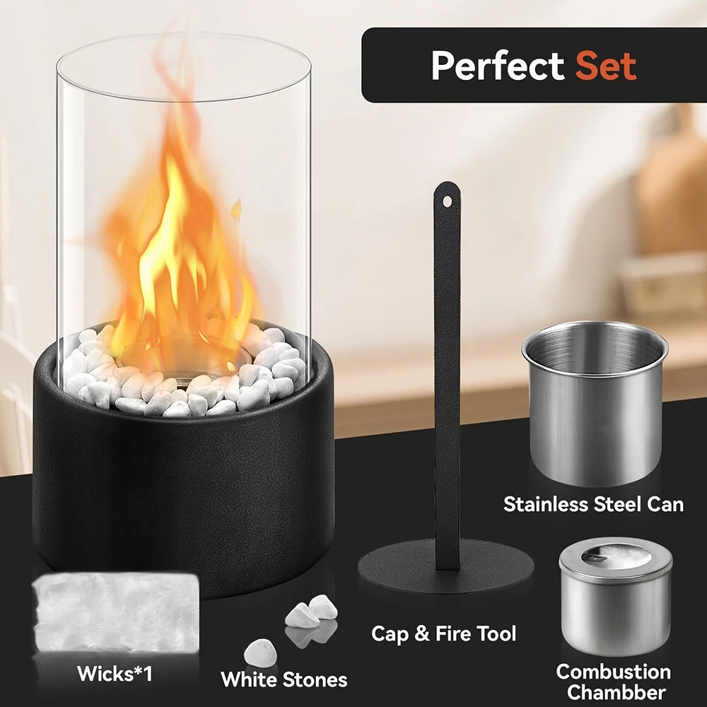 16x27cm Desktop Alcohol Fireplace Lamp Indoor Stainless Steel Small Portable Heating Stove Round Glass Creative Atmosphere Lamp — view 7