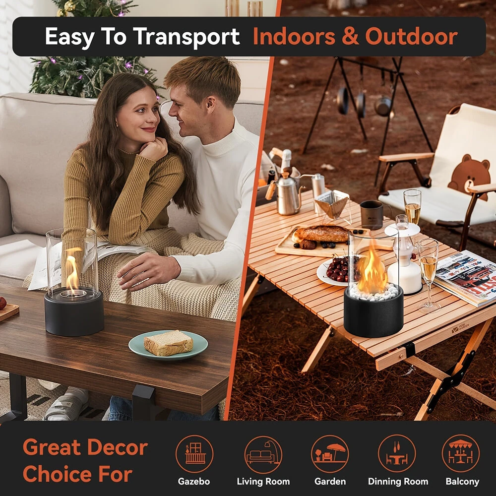 16x27cm Desktop Alcohol Fireplace Lamp Indoor Stainless Steel Small Portable Heating Stove Round Glass Creative Atmosphere Lamp — view 8