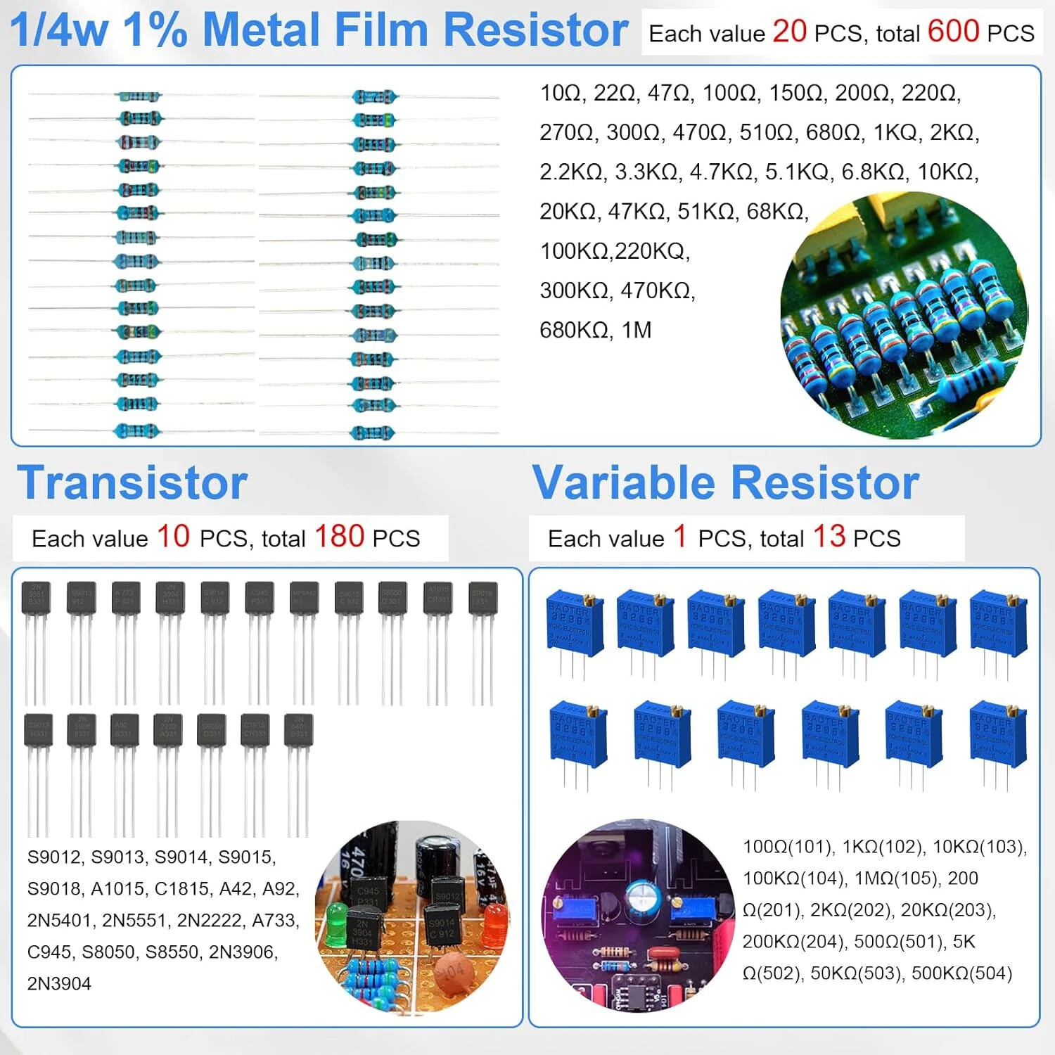1780PCS Electronic Component Kit Ultimate Edition For UNOs R3 Breadboard Jumper Wires Resistors Capacitors Diodes Transistors PCB Boards Starter Kit — view 3