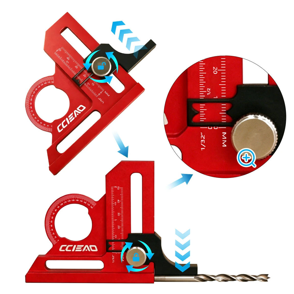 180° Height Gauge Dual-Scale Inch/mm on Column Sliding Marking Depth Measurement Angle Finder Scribing Ruler for Woodworking — view 5