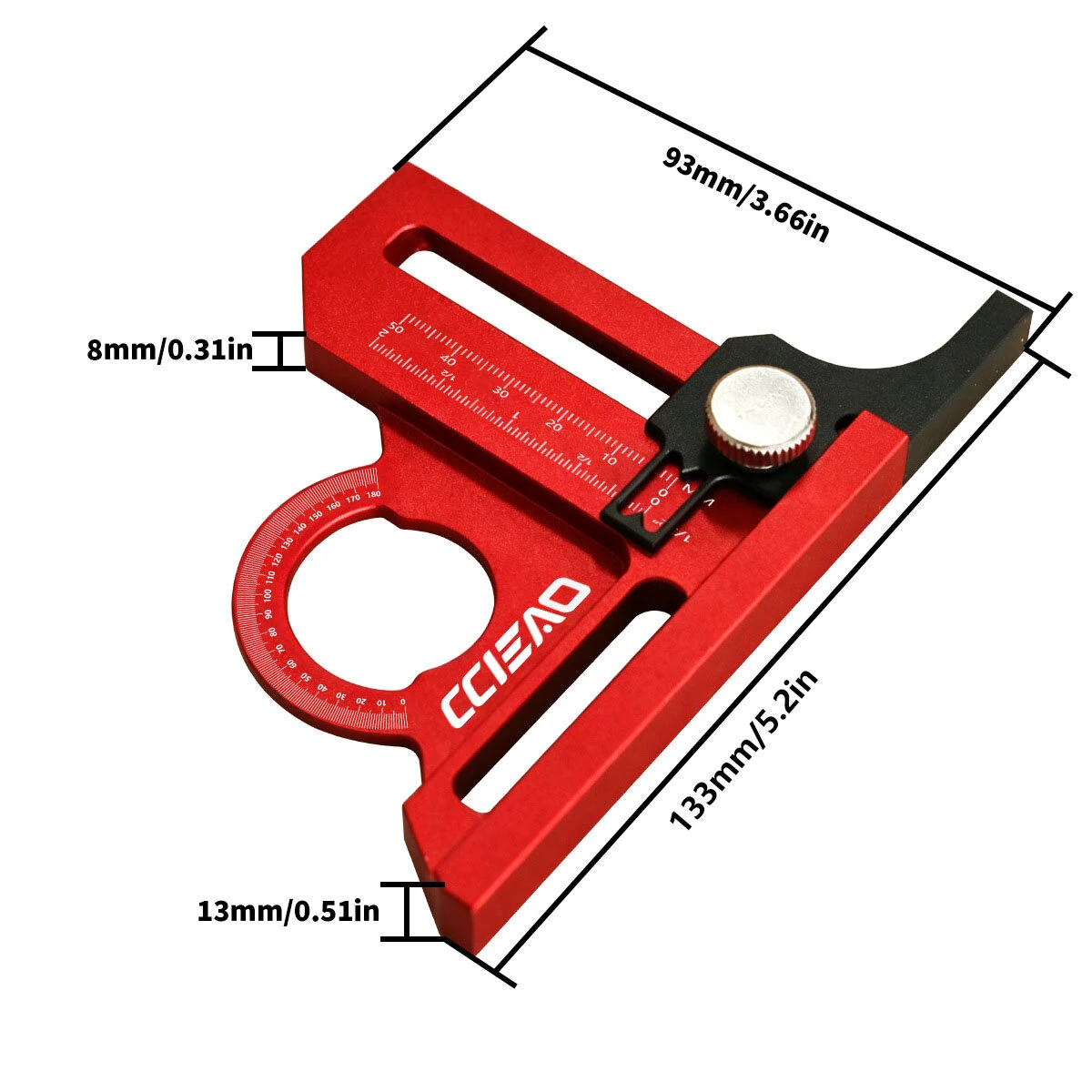 180° Height Gauge Dual-Scale Inch/mm on Column Sliding Marking Depth Measurement Angle Finder Scribing Ruler for Woodworking — view 6