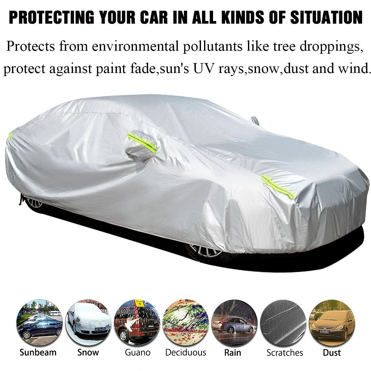 190T Car Cover Indoor Outdoor Snow Sun UV Snow Dust Resistant Protection Universal — view 3