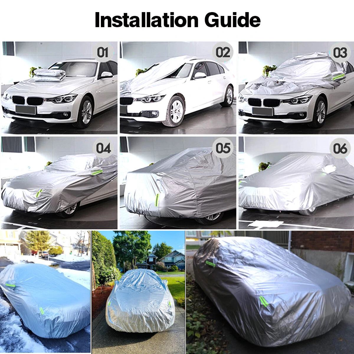 190T Car Cover Indoor Outdoor Snow Sun UV Snow Dust Resistant Protection Universal — view 4