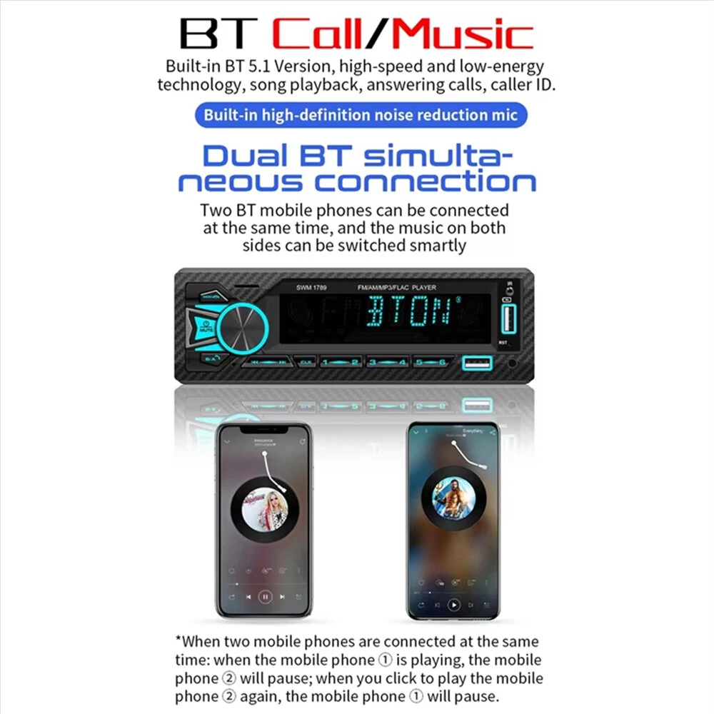 1Din Car Stereo Bluetooth MP3 Player FM Receiver High Power 4 x 60W AUX USB TF Card Hands Free Calling LCD Screen EQ Sound Effects — view 6