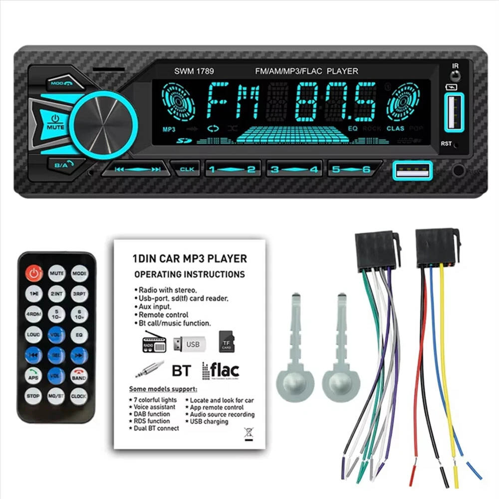 1Din Car Stereo Bluetooth MP3 Player FM Receiver High Power 4 x 60W AUX USB TF Card Hands Free Calling LCD Screen EQ Sound Effects — view 7