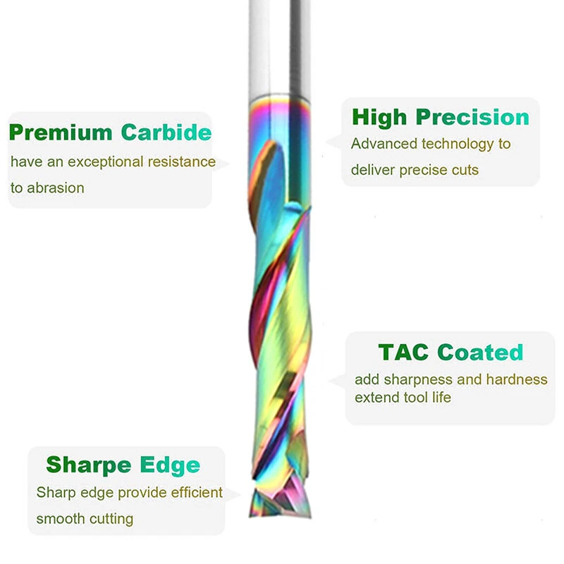 1pc Coating Carbide Milling Cutter 8mm Shank 2 Flutes Compression Router Bits CNC Spiral Milling Cutter For Wood Acrylic — view 4