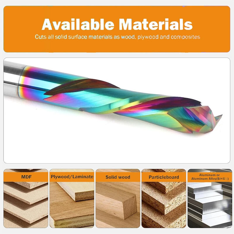 1pc Coating Carbide Milling Cutter 8mm Shank 2 Flutes Compression Router Bits CNC Spiral Milling Cutter For Wood Acrylic — view 5