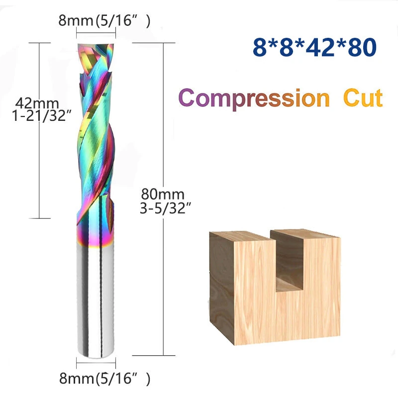 1pc Coating Carbide Milling Cutter 8mm Shank 2 Flutes Compression Router Bits CNC Spiral Milling Cutter For Wood Acrylic — view 7