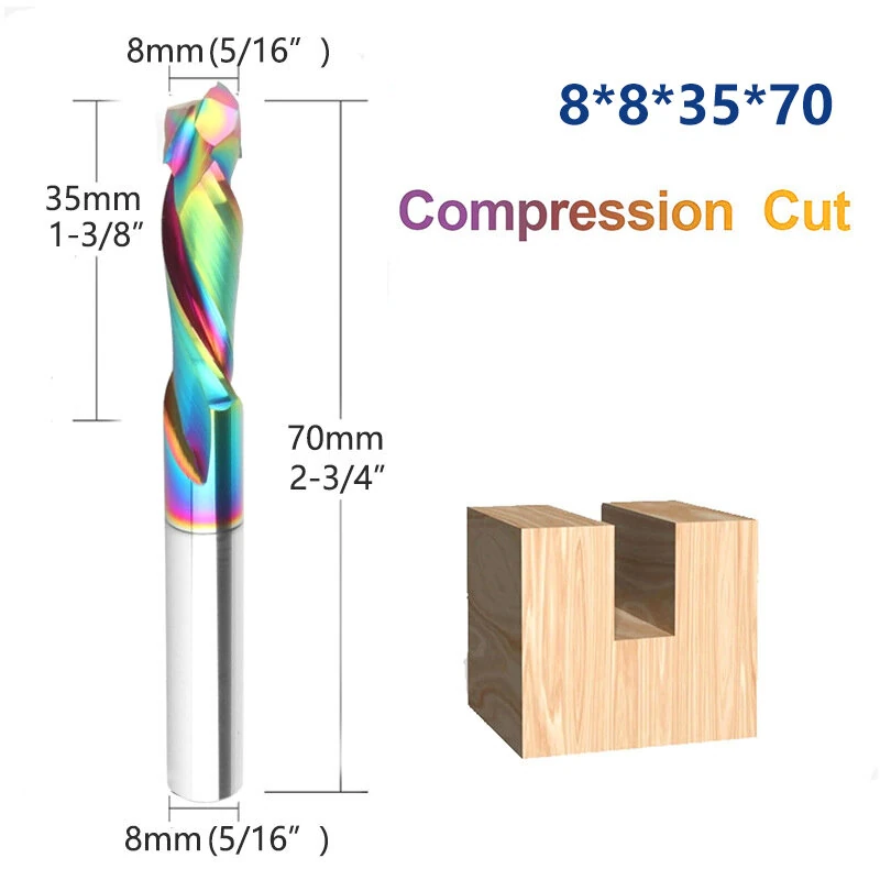 1pc Coating Carbide Milling Cutter 8mm Shank 2 Flutes Compression Router Bits CNC Spiral Milling Cutter For Wood Acrylic — view 8