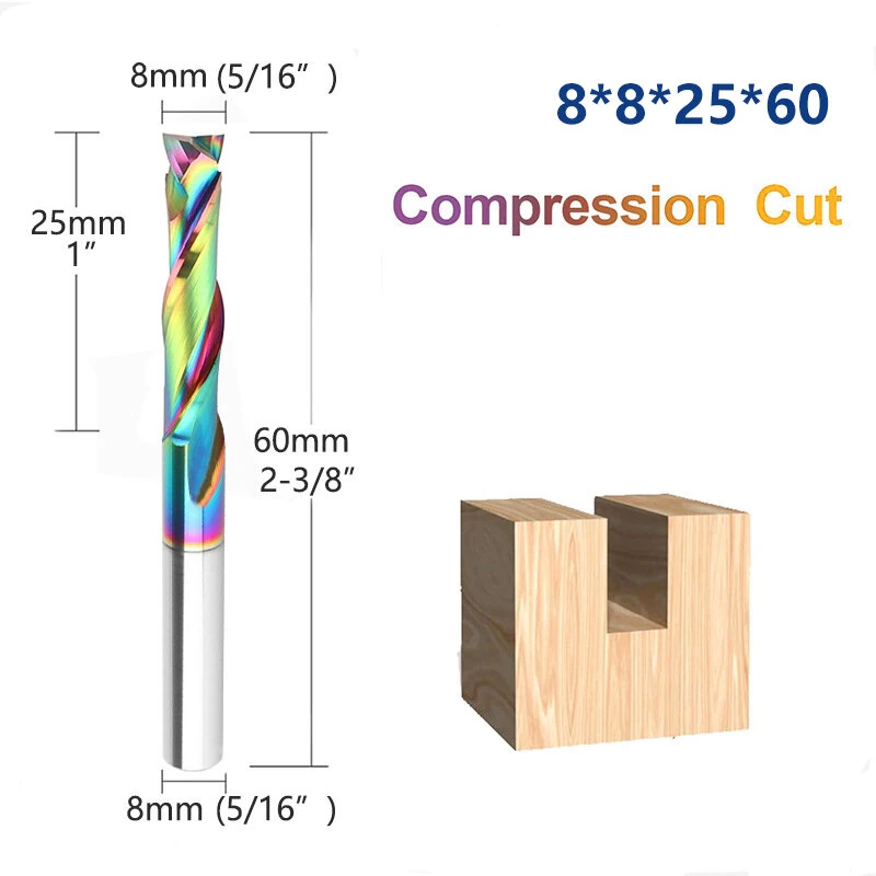 1pc Coating Carbide Milling Cutter 8mm Shank 2 Flutes Compression Router Bits CNC Spiral Milling Cutter For Wood Acrylic — view 9