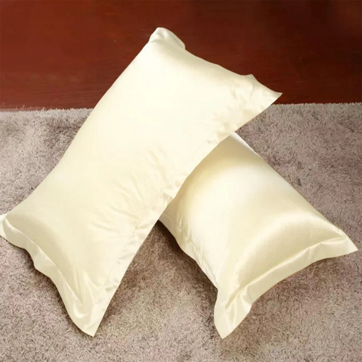 1pc Ivory Double-side Silky Soft Charmeuse Silk Pillow Case Beauty Sleep-helper — view 2