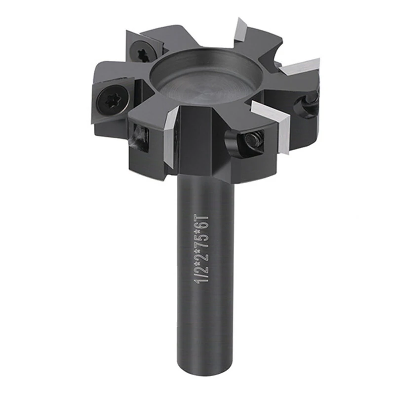 1PCS 6 Flute Spoilboard Cutter Replaceable Insert Bottom Cleaning Router Bit 1/2 Inch 12mm Shank 10mm Cutting Length Tungsten Carbide Woodworking Milling Cutter — image 1