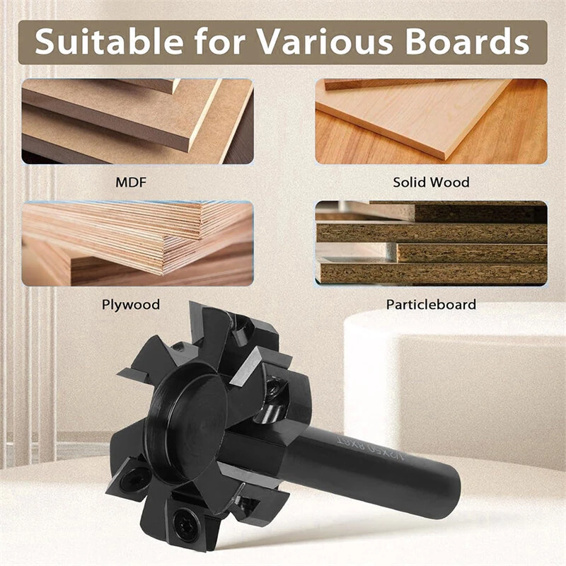1PCS 6 Flute Spoilboard Cutter Replaceable Insert Bottom Cleaning Router Bit 1/2 Inch 12mm Shank 10mm Cutting Length Tungsten Carbide Woodworking Milling Cutter — view 5