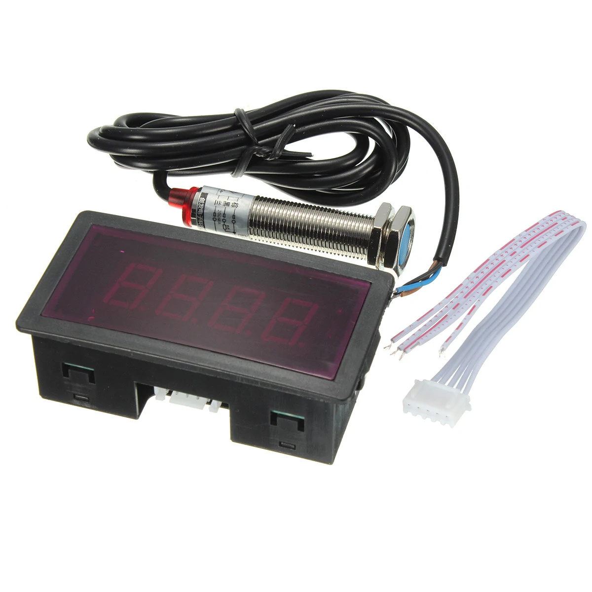 1Set Measuring Gauge 4 Digital Red LED Tachometer RPM Speed Meter 10-9999RPM Hall Proximity Switch Sensor NPN — view 2