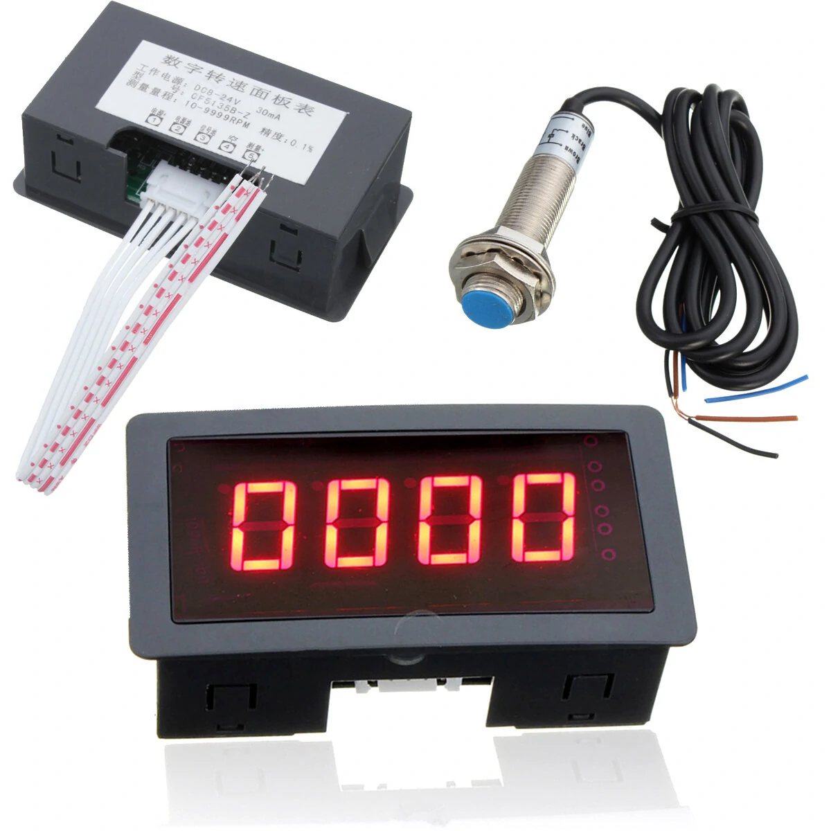 1Set Measuring Gauge 4 Digital Red LED Tachometer RPM Speed Meter 10-9999RPM Hall Proximity Switch Sensor NPN — view 6