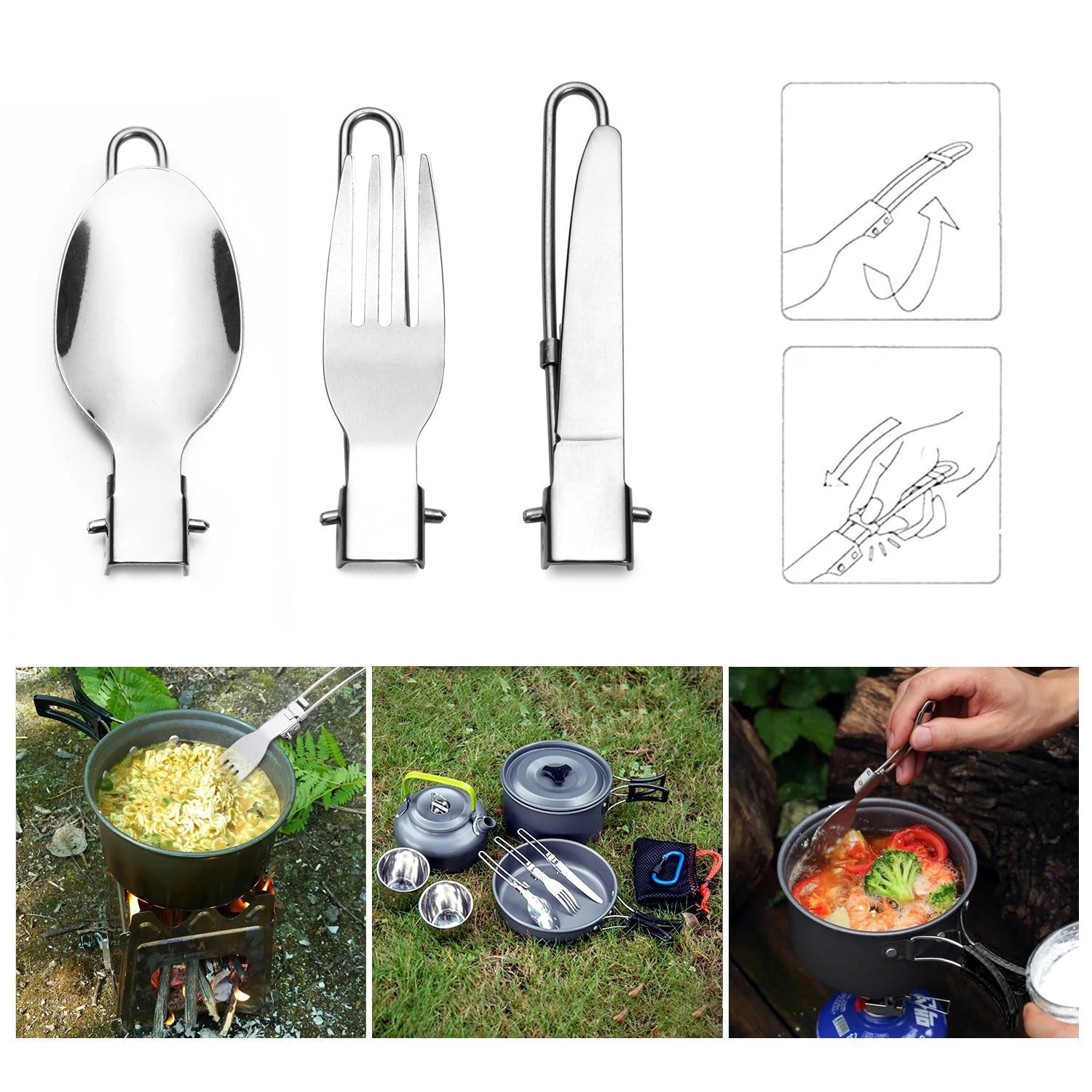 2~3 Person Camping Tableware Aluminum Nonstick Cookware Outdoor Cooking Pan Supplies Kettle Pot Pan Bowl Hiking Trip Picnic — view 4
