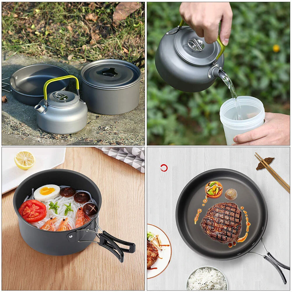 2~3 Person Camping Tableware Aluminum Nonstick Cookware Outdoor Cooking Pan Supplies Kettle Pot Pan Bowl Hiking Trip Picnic — view 6