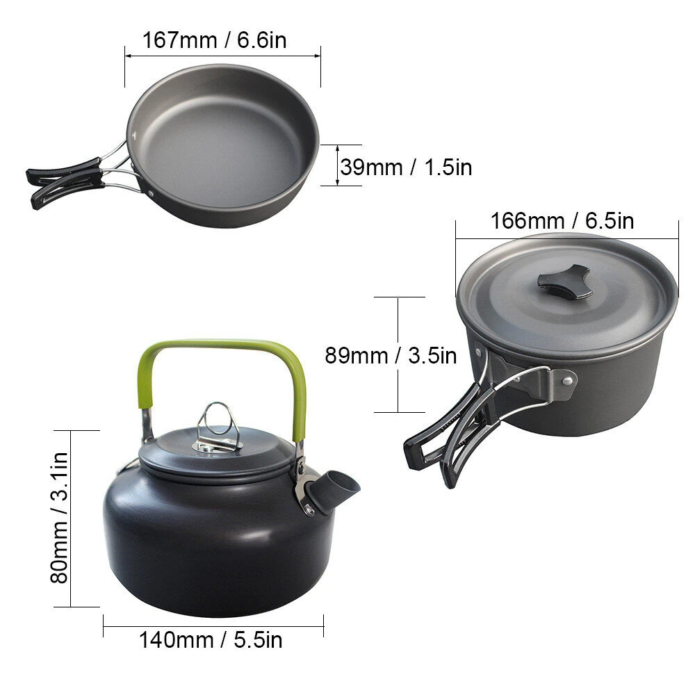2~3 Person Camping Tableware Aluminum Nonstick Cookware Outdoor Cooking Pan Supplies Kettle Pot Pan Bowl Hiking Trip Picnic — view 9