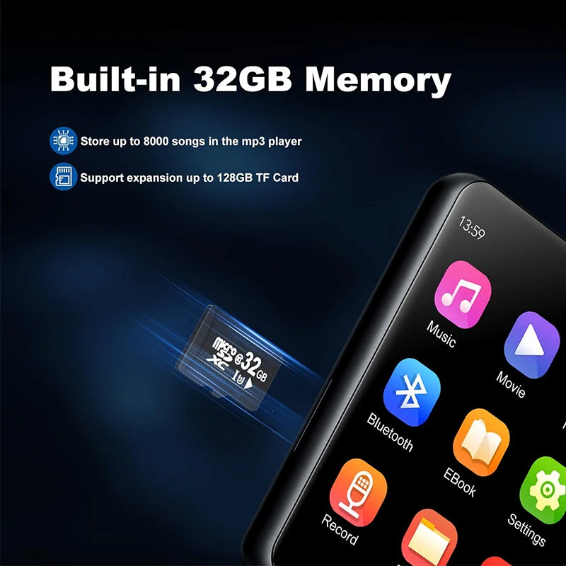 2.4 Inch HiFi bluetooth MP3 Player Built-in 32GB Memory 30H Playback Touch Screen Portable Digital Audio Lossless Music MP4 Player with FM Radio Recording Ebook — view 5