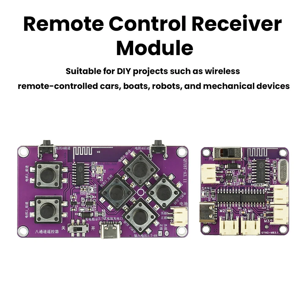 2.4G Remote Control Receiver Kit for DIY Toy Cars Robots 8-Channel Wireless Module with 100M Range Overcharge Protection — view 2