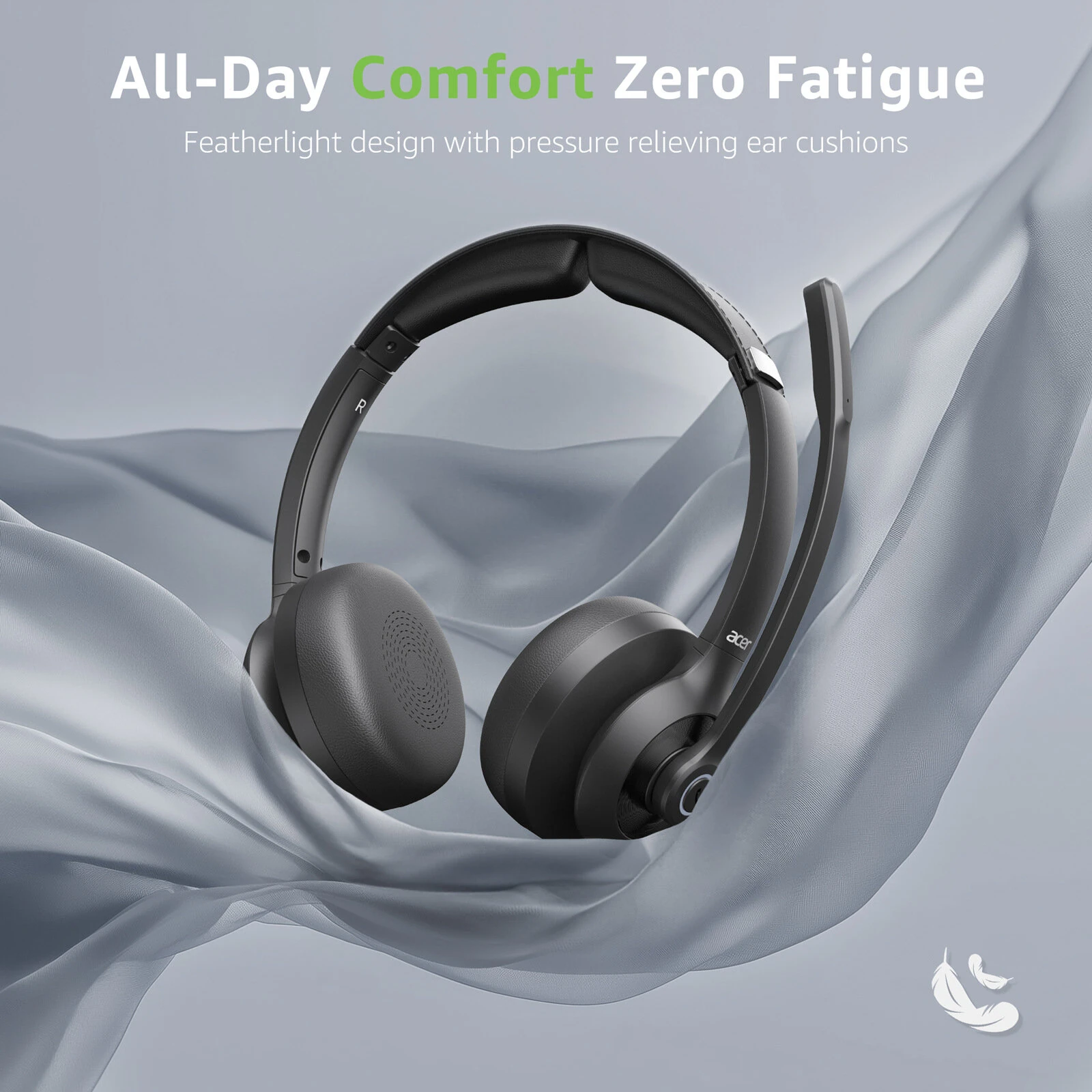 2.4G Wireless Headset bluetooth Headphone 40mm Driver HiFi Sound ENC Mic Call Noise Cancelling 36H Runtime On-ear Headphones with Charging Dock — view 2