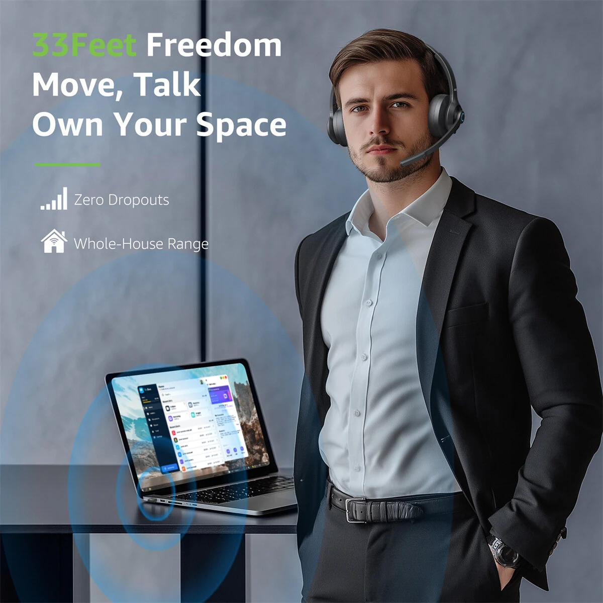 2.4G Wireless Headset bluetooth Headphone 40mm Driver HiFi Sound ENC Mic Call Noise Cancelling 36H Runtime On-ear Headphones with Charging Dock — view 6