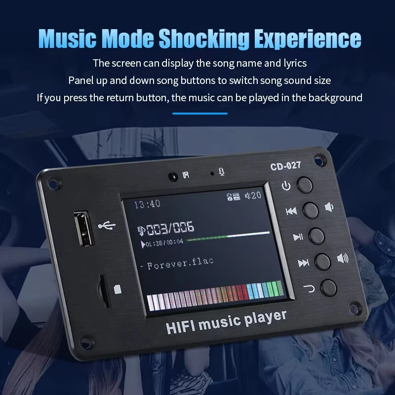 2.8-inch Car LCD Decoding Board Bluetooth 5.1 MP3 Decoder Screen Audio Receiver Support FLAC WAV APE AUX FM Radio Hands-Free Calls Adjustable Timer — view 4
