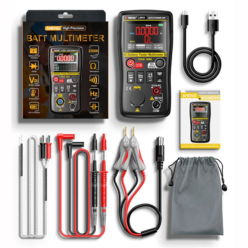 2 IN 1 ANENG LM09 Battery Internal Resistance Tester Multimeter 25000 Counts True RMS Tester Battery IR measurement Data retention Type-C — view 10