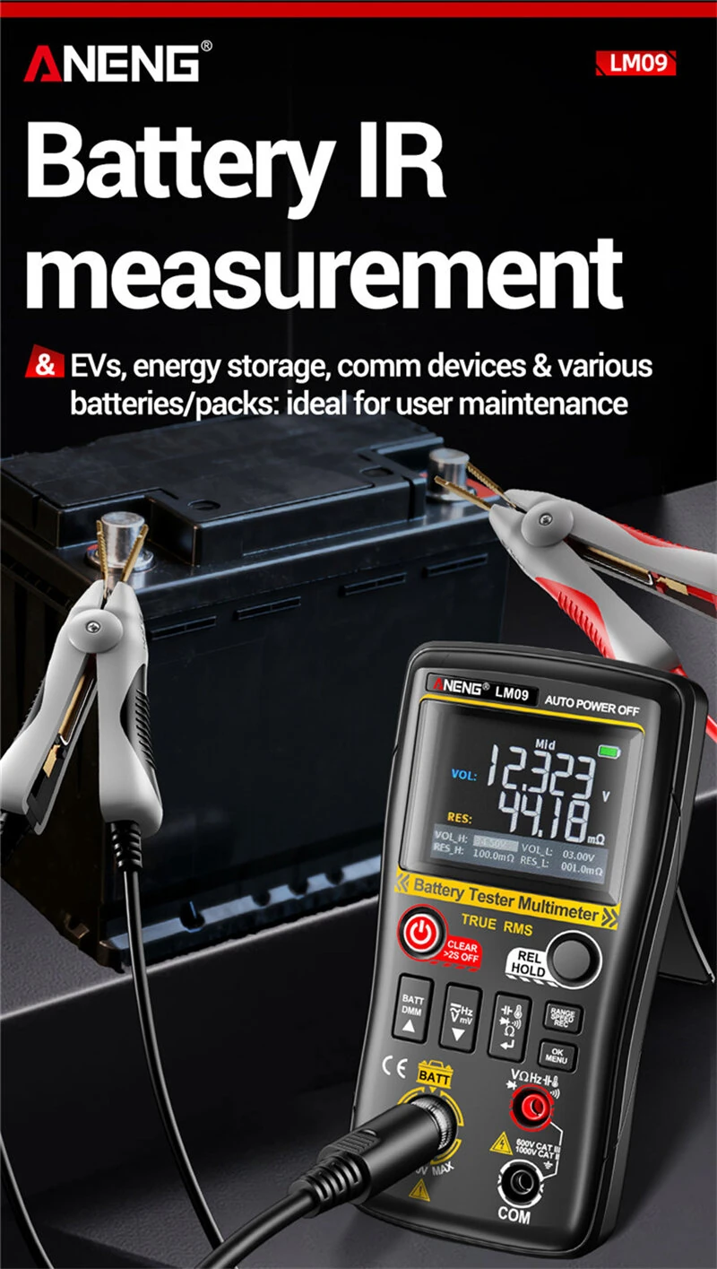 2 IN 1 ANENG LM09 Battery Internal Resistance Tester Multimeter 25000 Counts True RMS Tester Battery IR measurement Data retention Type-C — view 5