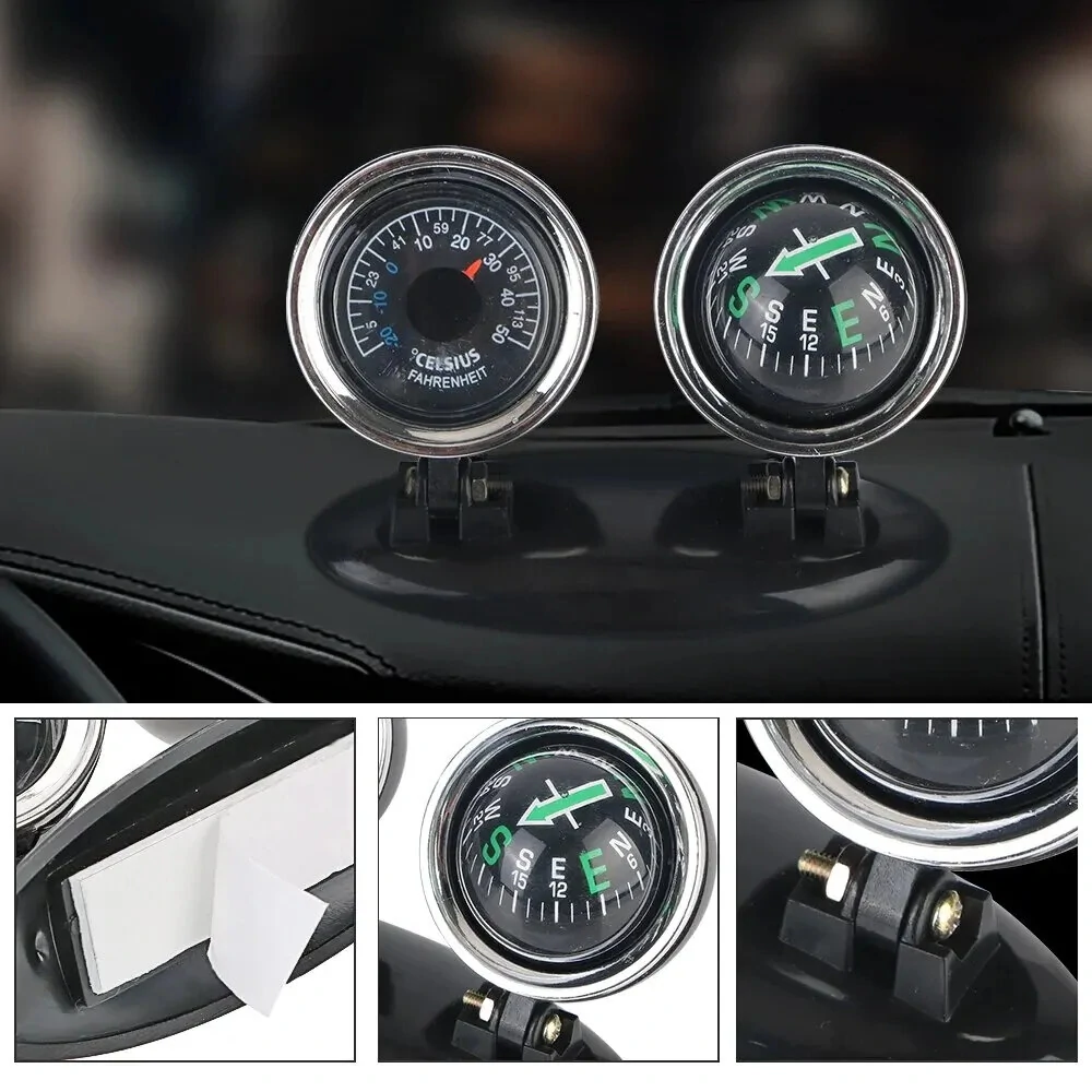 2 in 1 Car Ornaments Compass with Thermometer Direction Dashboard Ball for Cars Trucks SUVs — view 3