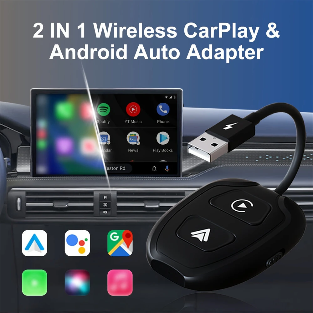 2 IN 1 Car Wireless CarPlay & Android Auto Adapter Plug and Play Compatible All Car Models with USB / USB-C Port — view 3