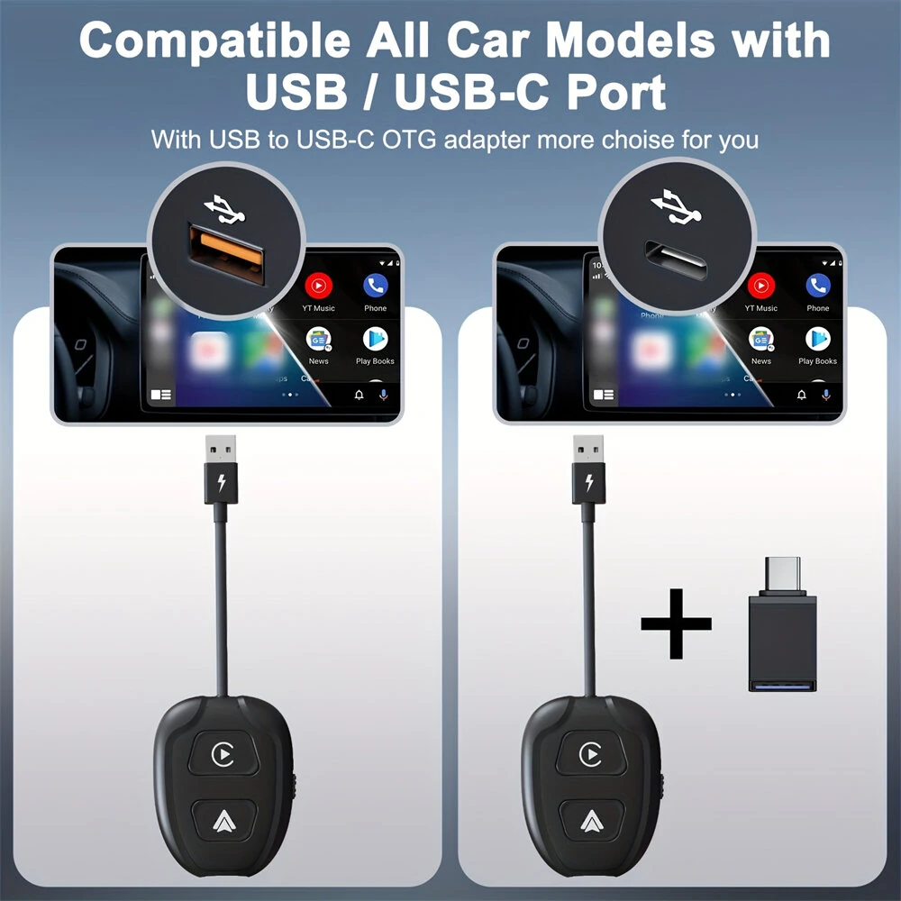 2 IN 1 Car Wireless CarPlay & Android Auto Adapter Plug and Play Compatible All Car Models with USB / USB-C Port — view 4