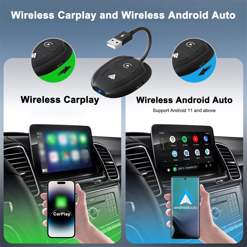 2 IN 1 Car Wireless CarPlay & Android Auto Adapter Plug and Play Compatible All Car Models with USB / USB-C Port — view 6