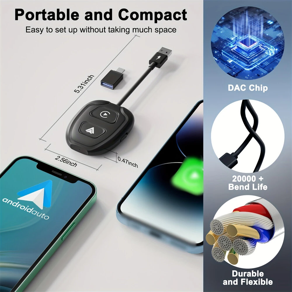 2 IN 1 Car Wireless CarPlay & Android Auto Adapter Plug and Play Compatible All Car Models with USB / USB-C Port — view 7