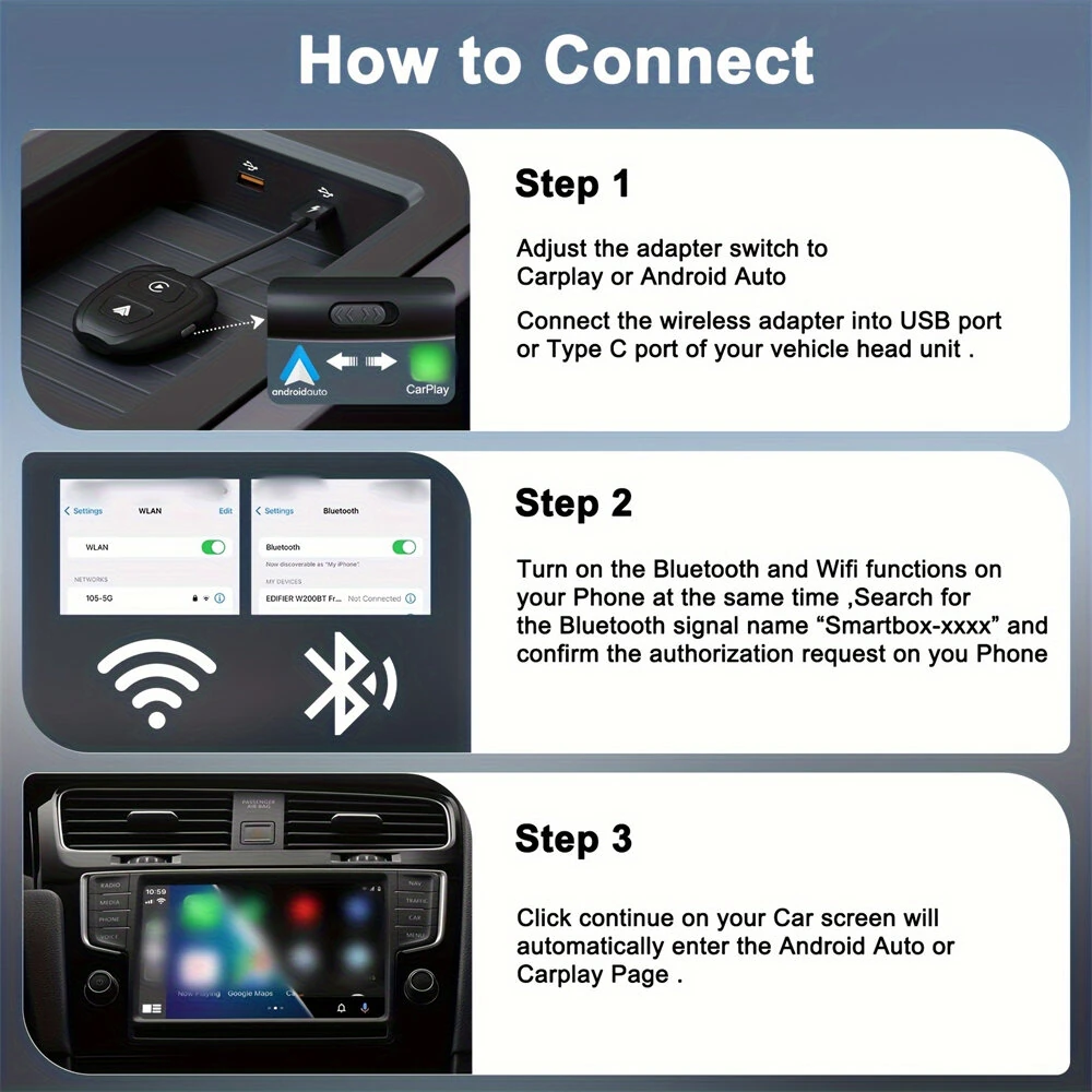 2 IN 1 Car Wireless CarPlay & Android Auto Adapter Plug and Play Compatible All Car Models with USB / USB-C Port — view 8
