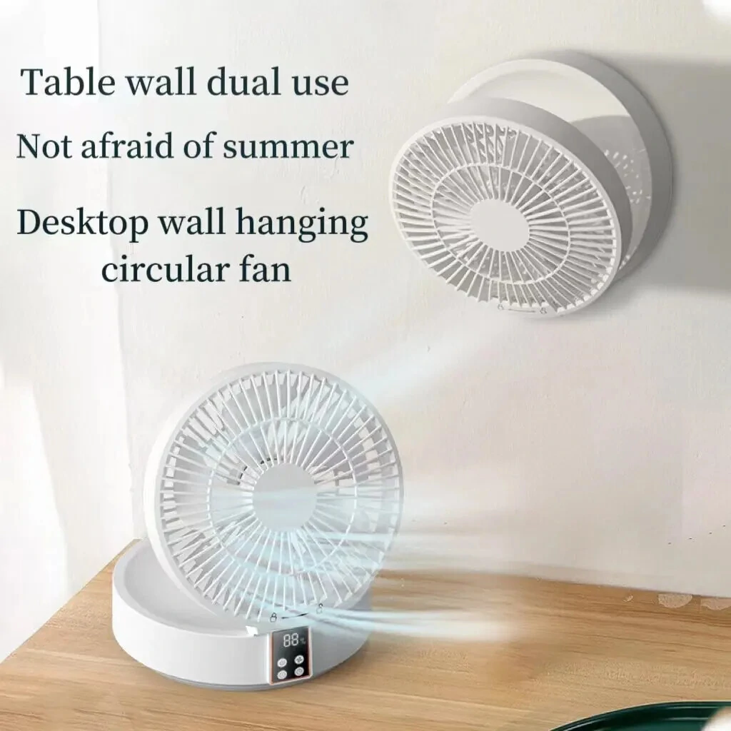 2 in 1 Desktop Folding Fan with Remote Control USB Charging Rechargeable 4000mah Battery Compact Design Night Light Feature Available in White Green and Blue — view 2