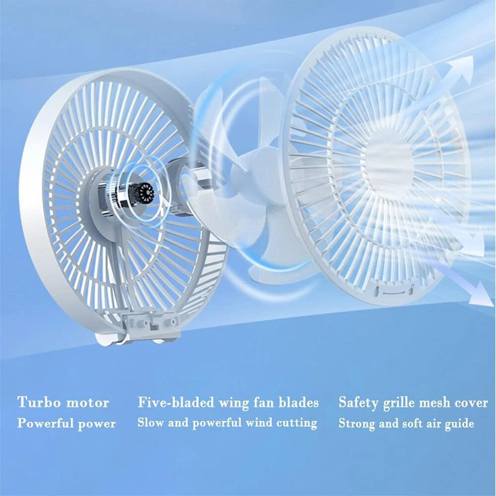 2 in 1 Desktop Folding Fan with Remote Control USB Charging Rechargeable 4000mah Battery Compact Design Night Light Feature Available in White Green and Blue — view 3