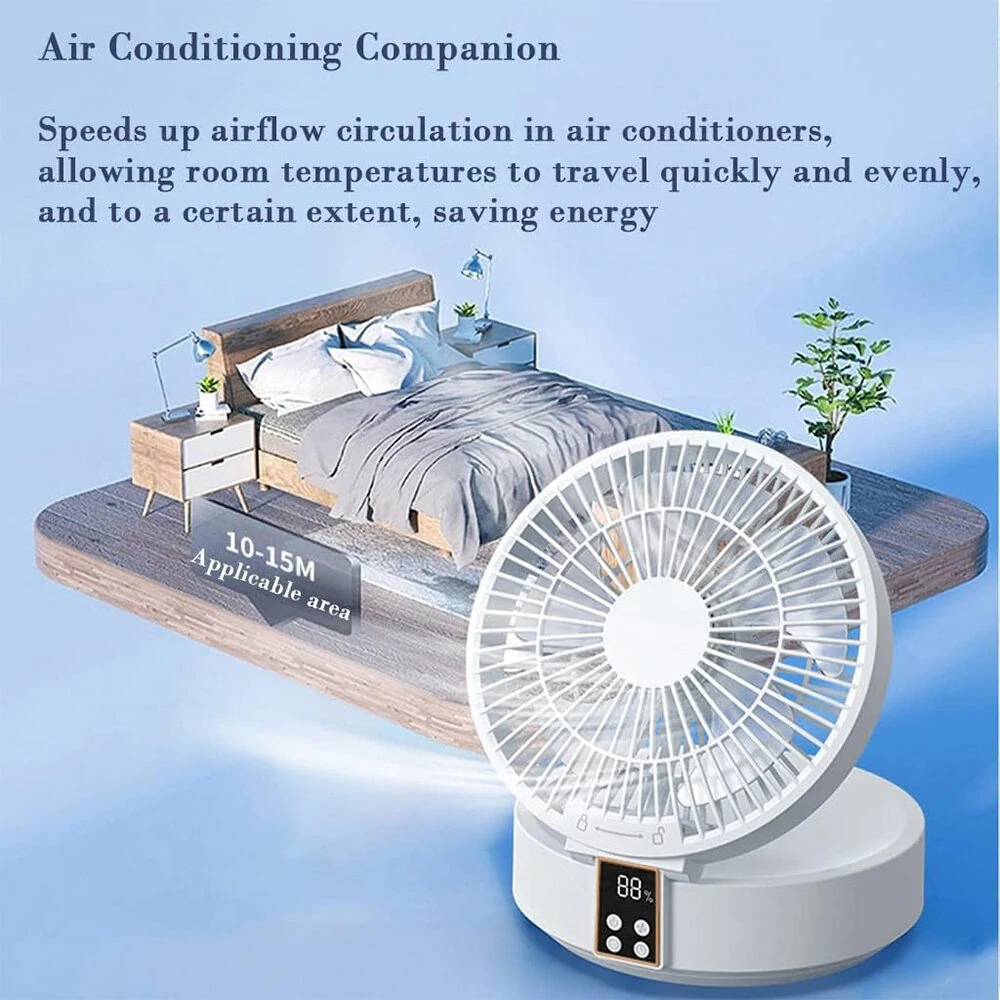 2 in 1 Desktop Folding Fan with Remote Control USB Charging Rechargeable 4000mah Battery Compact Design Night Light Feature Available in White Green and Blue — view 5
