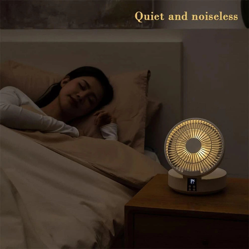 2 in 1 Desktop Folding Fan with Remote Control USB Charging Rechargeable 4000mah Battery Compact Design Night Light Feature Available in White Green and Blue — view 6