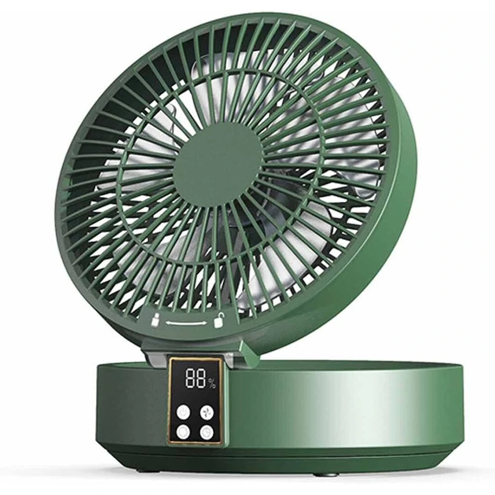 2 in 1 Desktop Folding Fan with Remote Control USB Charging Rechargeable 4000mah Battery Compact Design Night Light Feature Available in White Green and Blue — view 8